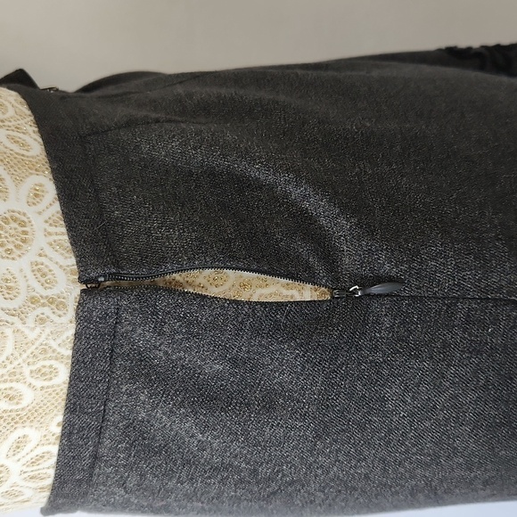 Anne Taylor Loft Petite Black Embroidered Lined Wool Blend Side Zip A Line Skirt - Picture 8 of 15